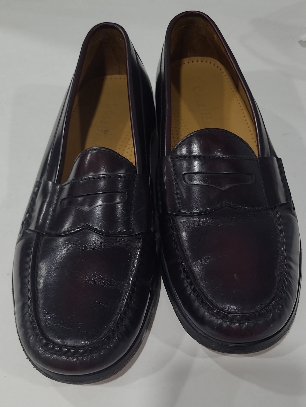 Cole Haan Men's Dark Burgundy Leather Penny Loafers Sz 8 5D Narrow) Stiched Det.